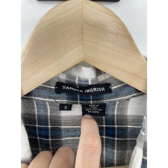 Sandra Ingrish Women’s Plaid Lightweight Collared Button Up Roll Tab Blouse Sz S - Picture 4 of 8